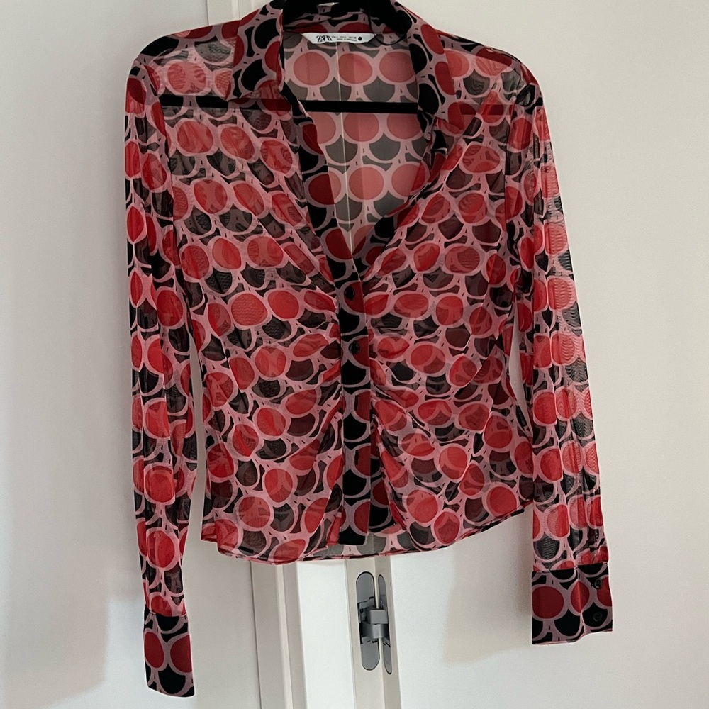 Zara Sheer Button Up With Pattern - image 1